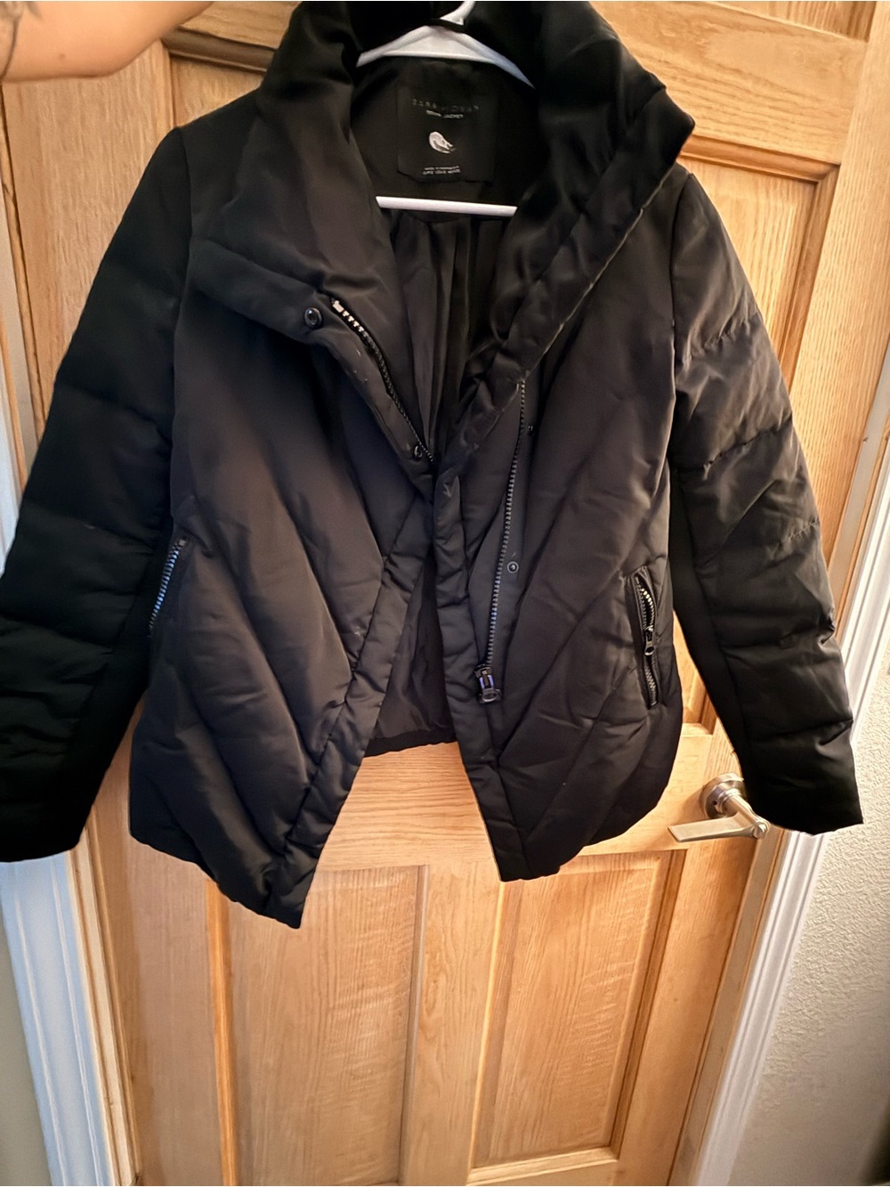 Zara Black Quilted Puffer Jacket with Stand Collar